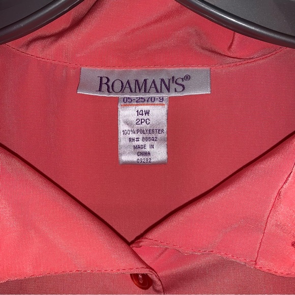 Roman’s Peach Color 14 W Polyester Button Down Blouse - Picture 2 of 9